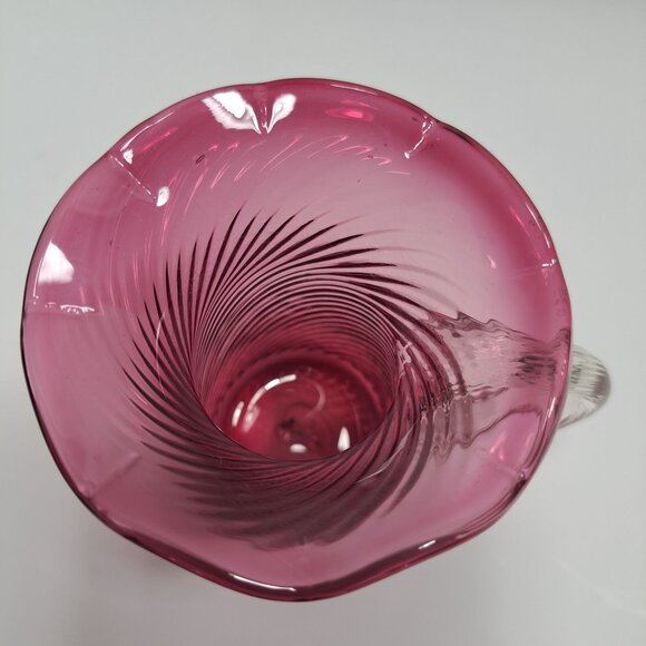 Pilgrim Cranberry Swirl Glass Small Pitcher Applied Handle Vintage - Picture 9 of 12